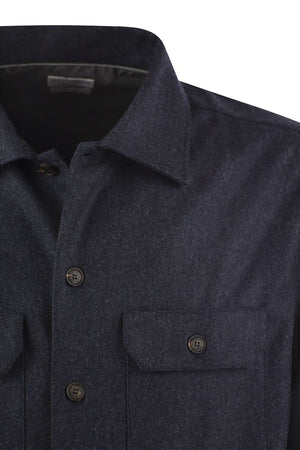 BRUNELLO CUCINELLI Navy Blue Wool Flannel Shirt