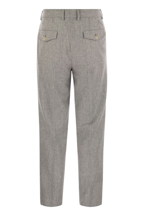 BRUNELLO CUCINELLI LEISURE FIT TROUSERS IN VIRGIN WOOL FLANNEL WITH DOUBLE DARTS