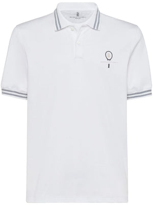 BRUNELLO CUCINELLI Men's Cotton Polo with Tennis Logo - Fall/Winter 2024