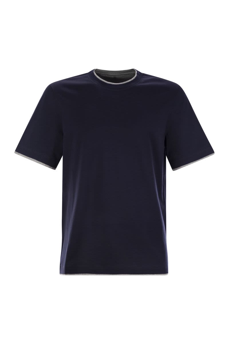 BRUNELLO CUCINELLI Layered-Effect Cotton T-Shirt for Men in Blue for SS24