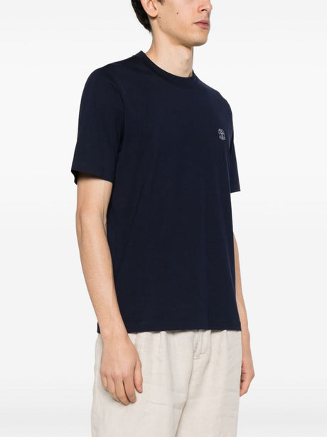 BRUNELLO CUCINELLI Men's Casual Navy Logo Print Tee