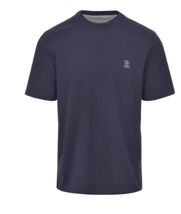 BRUNELLO CUCINELLI Men's Casual Navy Logo Print Tee