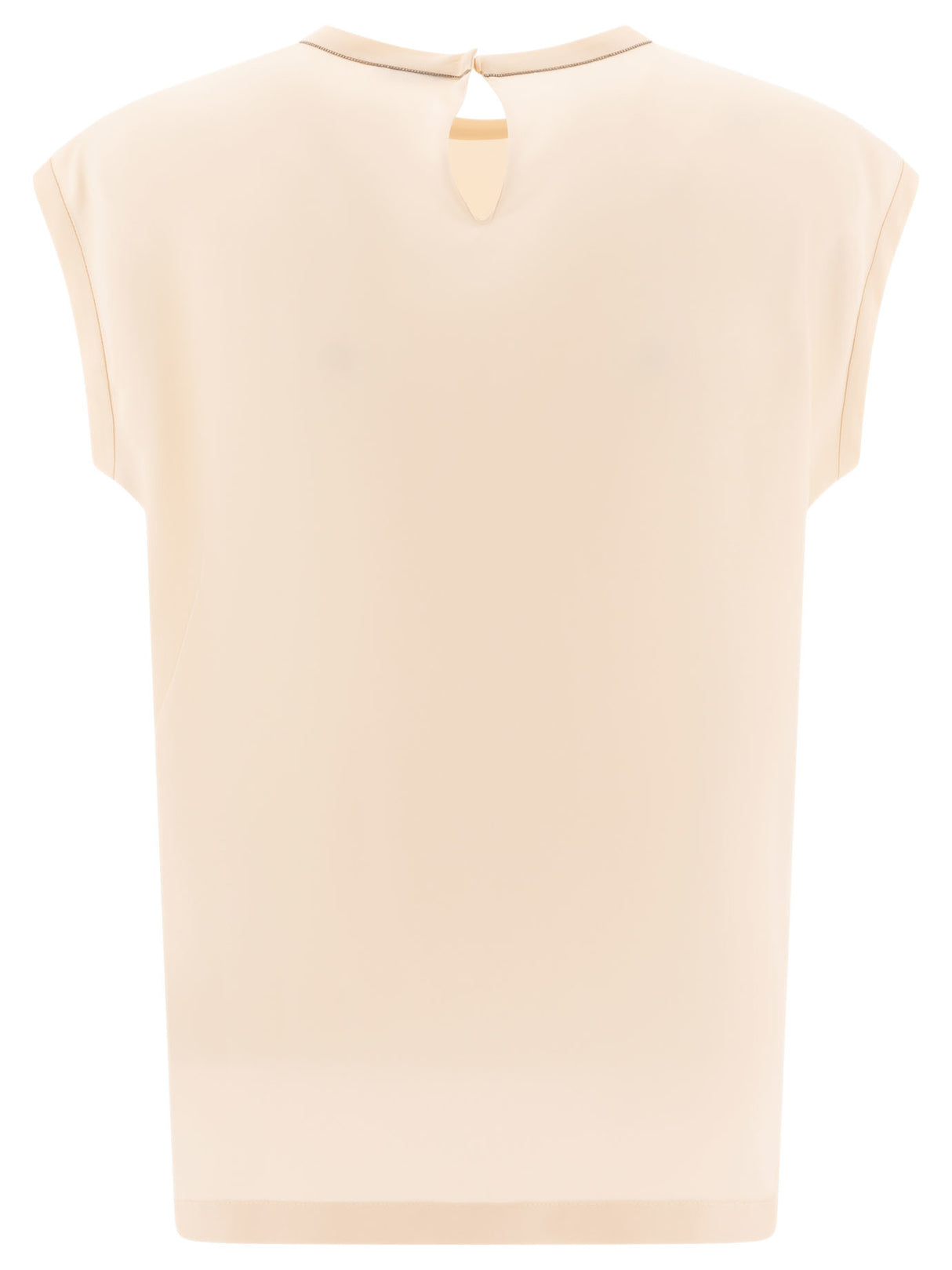 BRUNELLO CUCINELLI Stretch Silk Satin T-Shirt with Monili Detail - Regular Fit