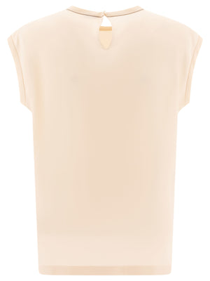 BRUNELLO CUCINELLI Stretch Silk Satin T-Shirt with Monili Detail - Regular Fit