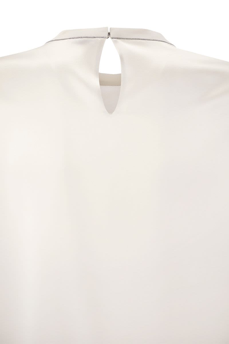 Elegant White Silk T-Shirt with Monili Details by BRUNELLO CUCINELLI