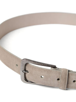 BRUNELLO CUCINELLI Suede Belt with Adjustable Fit - Light Grey