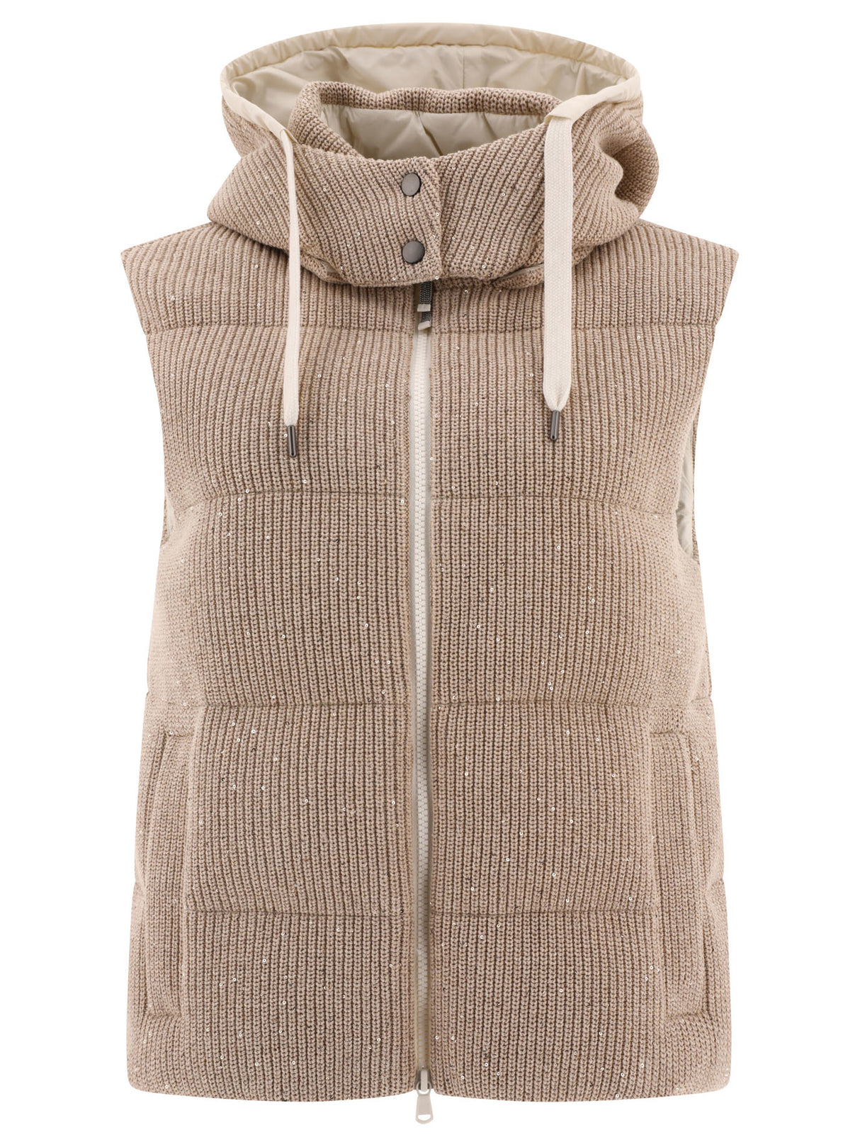 BRUNELLO CUCINELLI Dazzling Tan Rib Knit Down Vest for Women - SS24