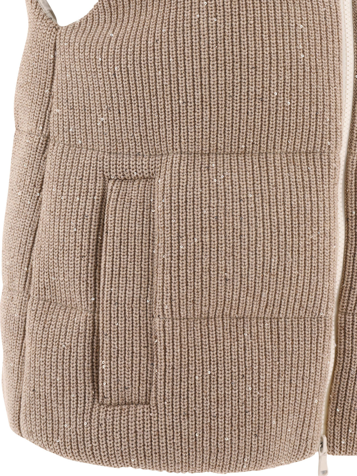 BRUNELLO CUCINELLI Dazzling Tan Rib Knit Down Vest for Women - SS24