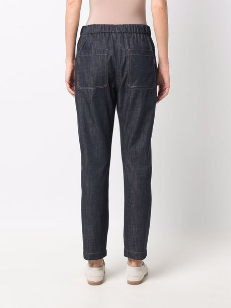 BRUNELLO CUCINELLI Navy Blue Drawstring Denim Trousers for Women - SS24 Collection