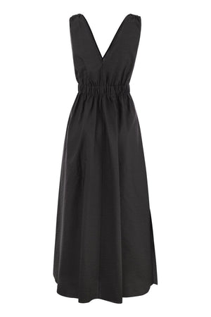 BRUNELLO CUCINELLI Feminine Black Cotton Dress with Precious Jewellery Details