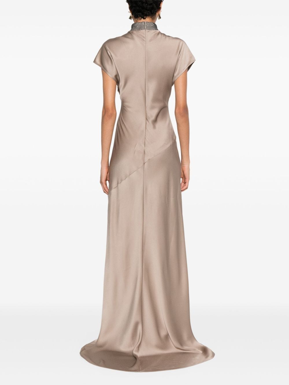 BRUNELLO CUCINELLI Elegant Satin Long Dress with Chain Detail