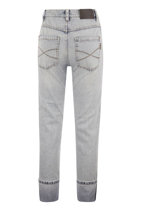 BRUNELLO CUCINELLI Soft Denim Straight Trousers with Shiny Details