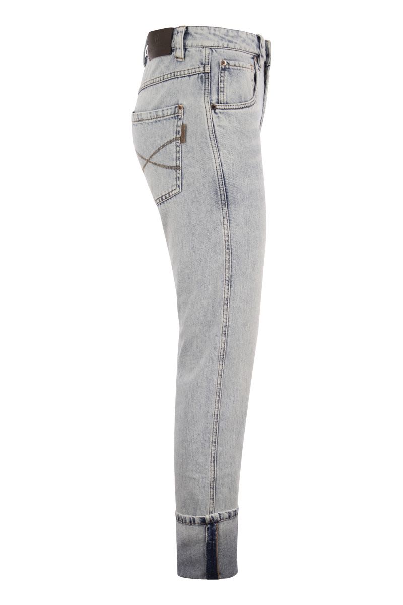 BRUNELLO CUCINELLI Soft Denim Straight Trousers with Shiny Details