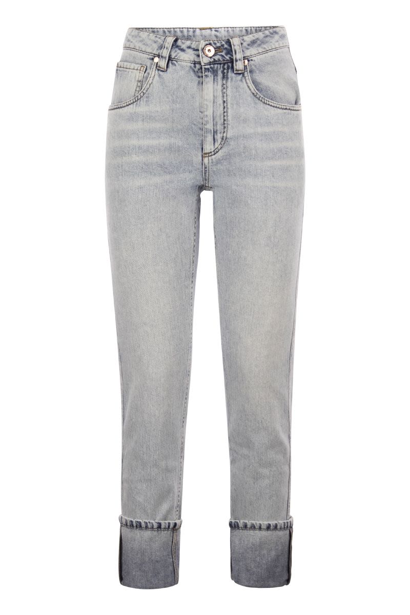 BRUNELLO CUCINELLI Soft Denim Straight Trousers with Shiny Details