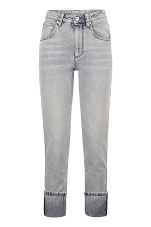 BRUNELLO CUCINELLI Soft Denim Straight Trousers with Shiny Details