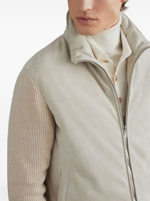 BRUNELLO CUCINELLI Elegant Beige Leather Bomber Jacket