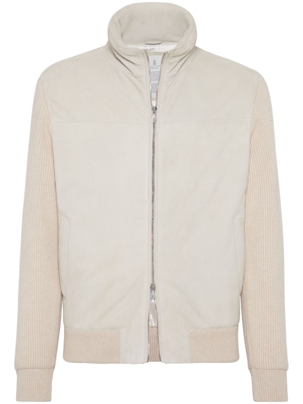 BRUNELLO CUCINELLI Elegant Beige Leather Bomber Jacket