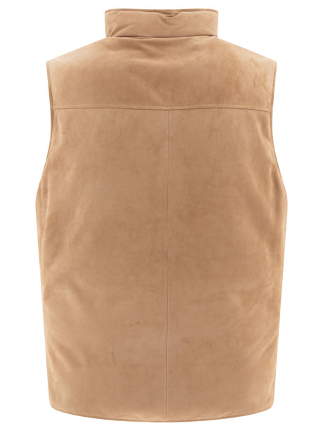 BRUNELLO CUCINELLI Suede Down Vest for Men - Regular Fit, Sleeve-less