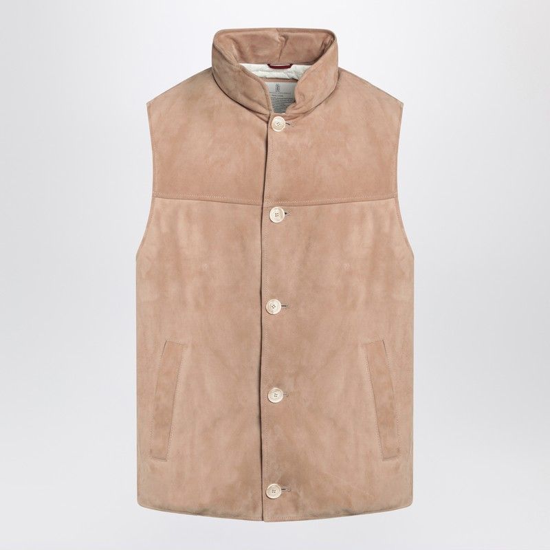 BRUNELLO CUCINELLI Men's Beige Suede Waistcoat