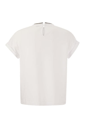 BRUNELLO CUCINELLI White Stretch Cotton T-Shirt with Faux-Layering for Women