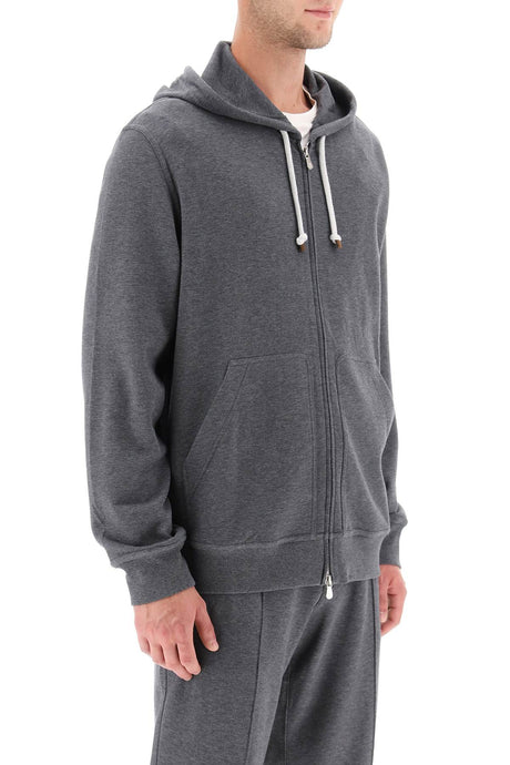 Áo hoodie zip hai chiều màu xám bằng vải cotton pha