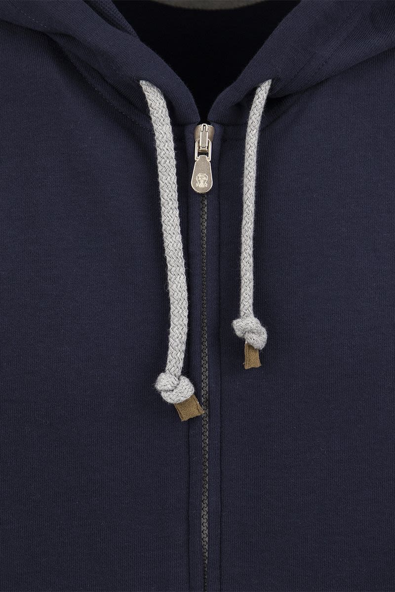 BRUNELLO CUCINELLI Men's Navy Zip-Up Cotton Hoodie