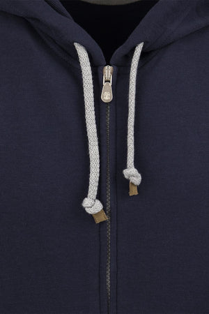 BRUNELLO CUCINELLI Men's Navy Zip-Up Cotton Hoodie