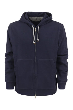 BRUNELLO CUCINELLI Men's Navy Zip-Up Cotton Hoodie