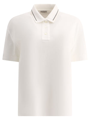 BRUNELLO CUCINELLI White Pique Polo Shirt with Monili for Women