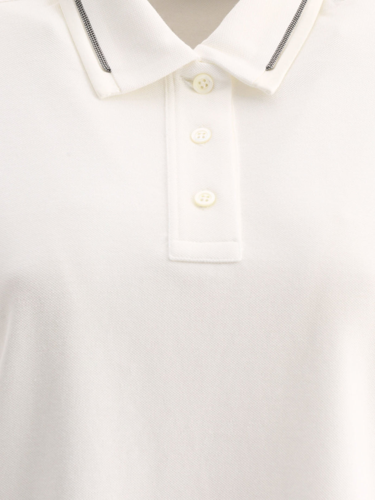 BRUNELLO CUCINELLI White Pique Polo Shirt with Monili for Women