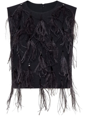 BRUNELLO CUCINELLI Wool Blend Sleeveless Top with Feather Detailing