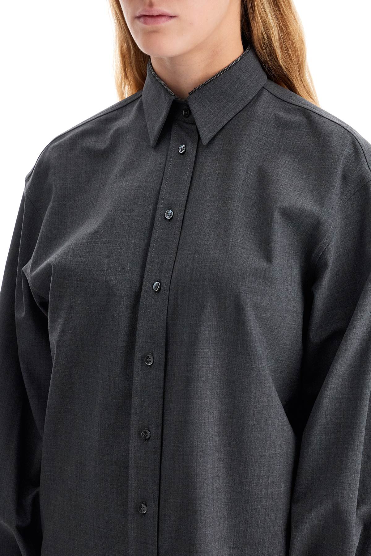 BRUNELLO CUCINELLI Classic Virgin Wool Blend Shirt with Monili Chain Detail