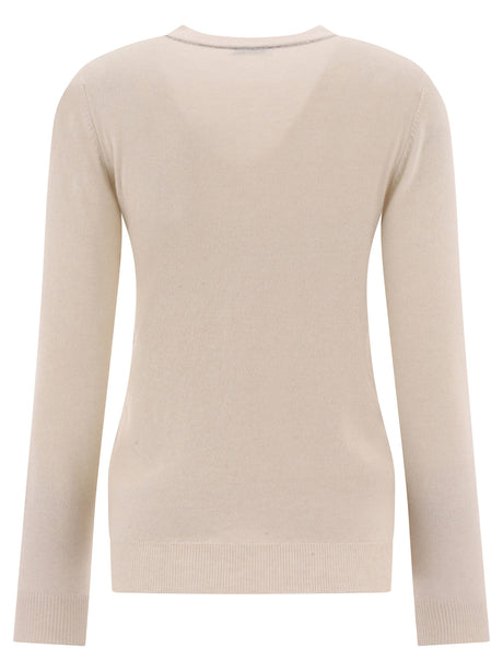 BRUNELLO CUCINELLI Elegant Cashmere Sweater with Monili Decoration for Women - White