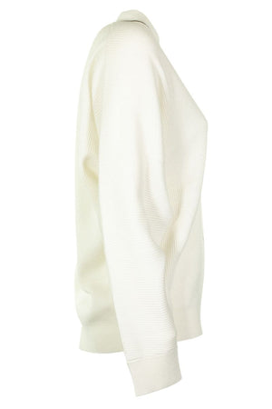 Áo len V-Neck đính Monili trang nhã hiện đại màu trắng