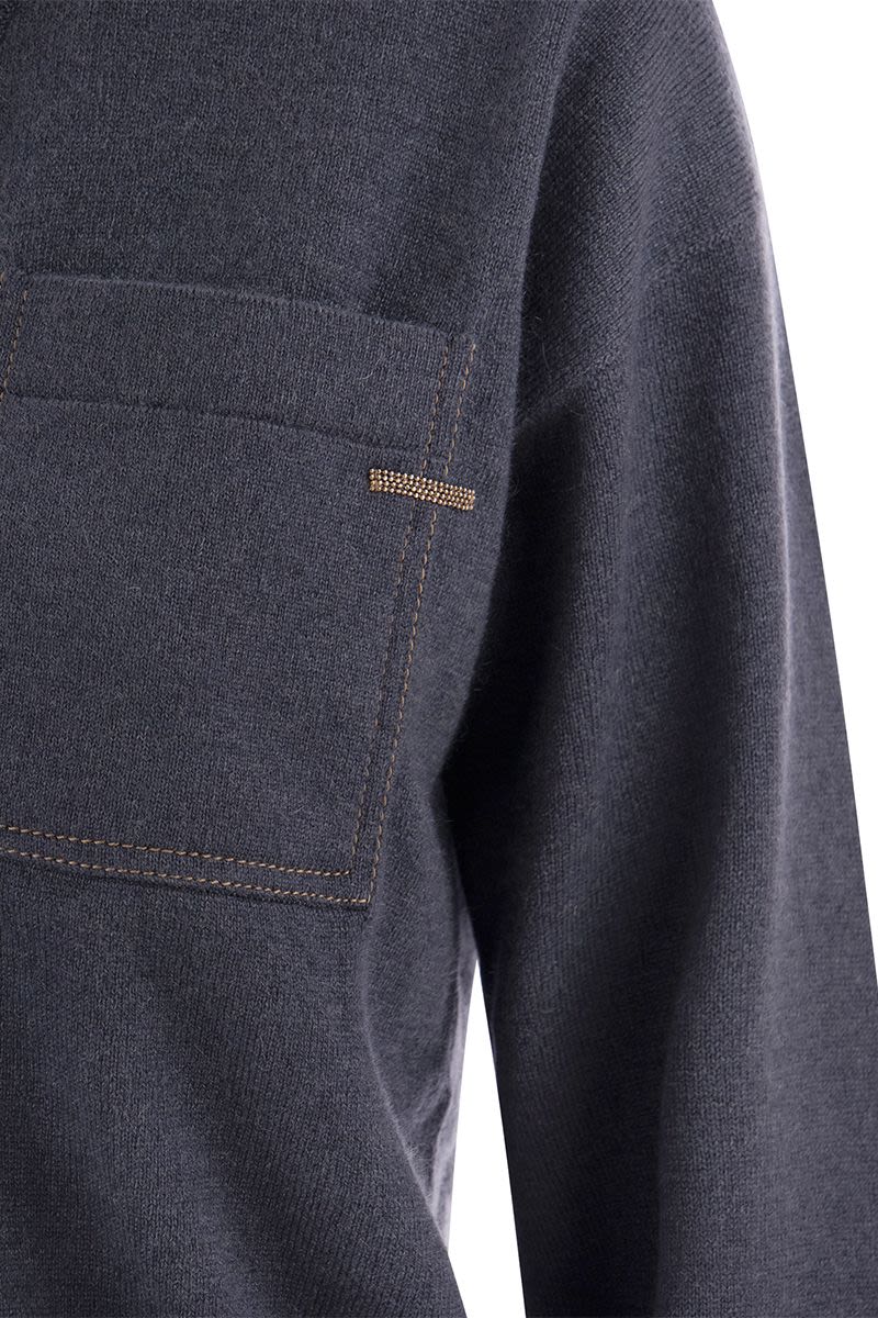 BRUNELLO CUCINELLI Blue Cashmere Sweater with Pocket: Luxury Knitwear for Women