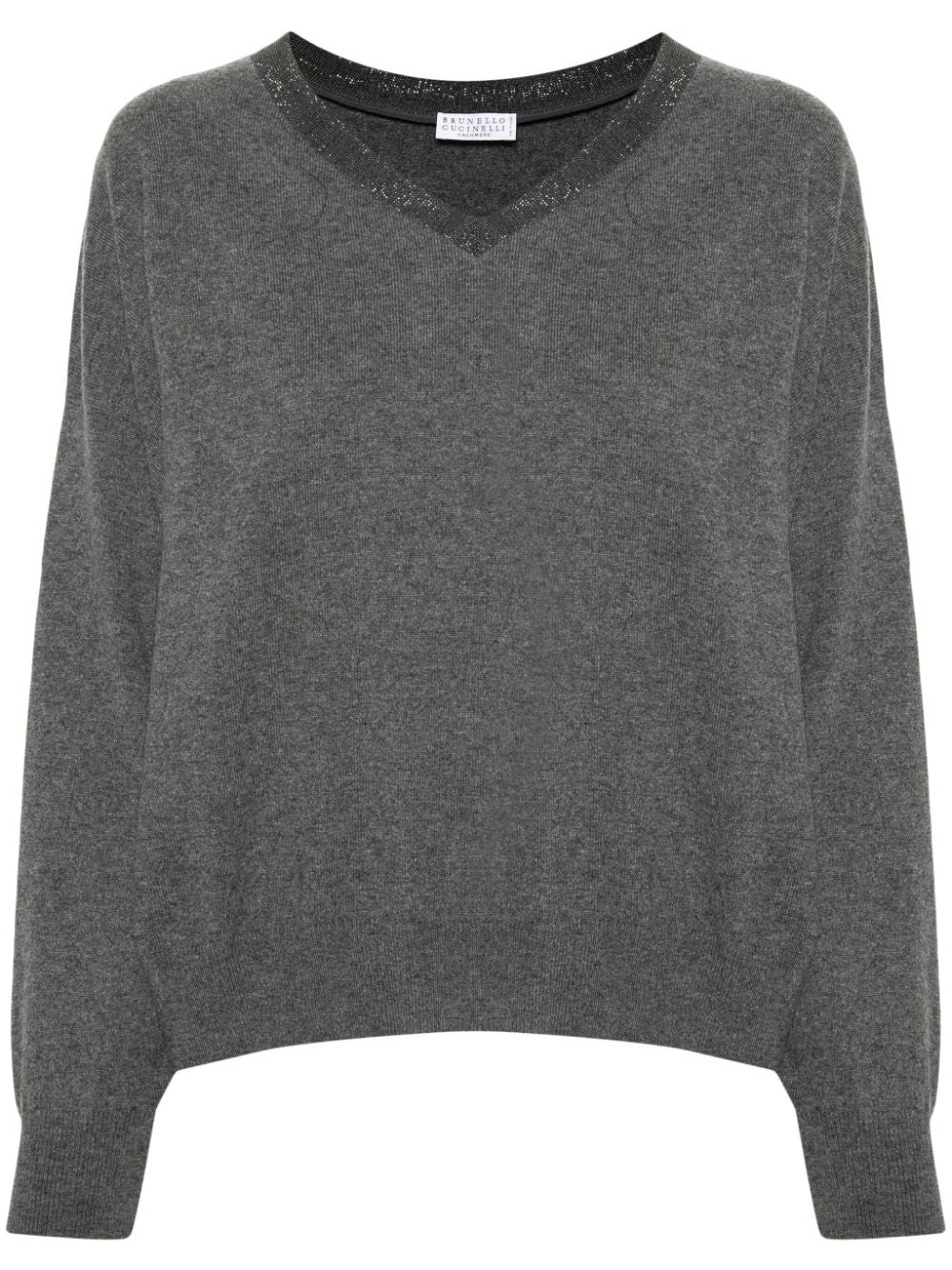 BRUNELLO CUCINELLI Luxurious Anthracite Grey Cashmere V-Neck Sweater