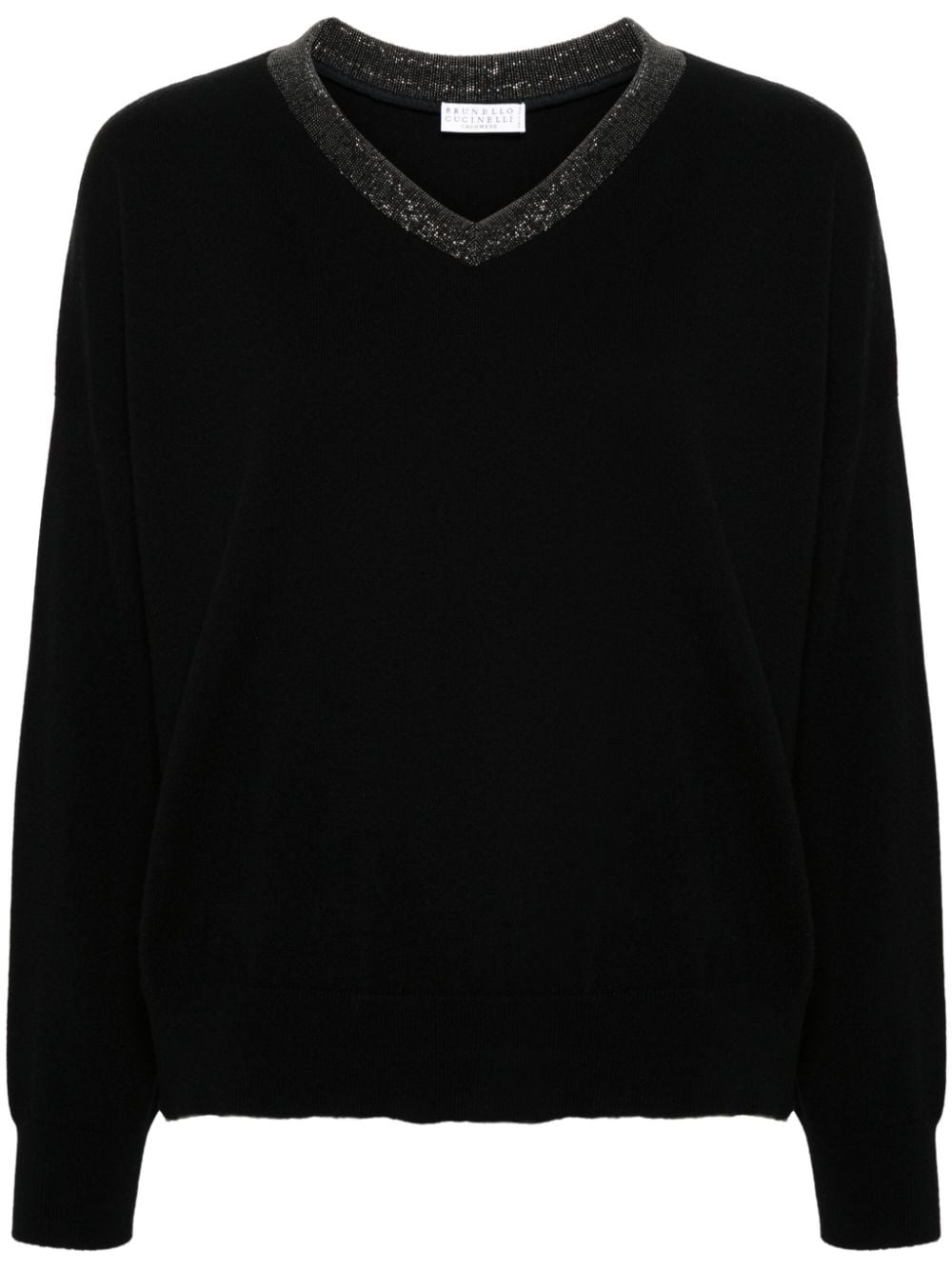 BRUNELLO CUCINELLI Cashmere V-Neck Sweater with Signature Detail