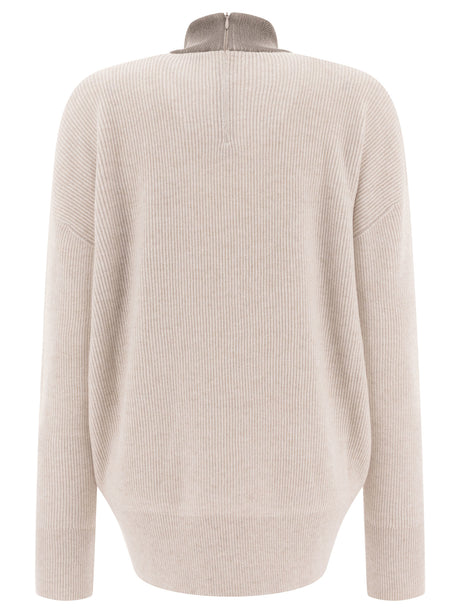 BRUNELLO CUCINELLI Cashmere Sweater with Elegant Ribbed Collar - Regular Fit