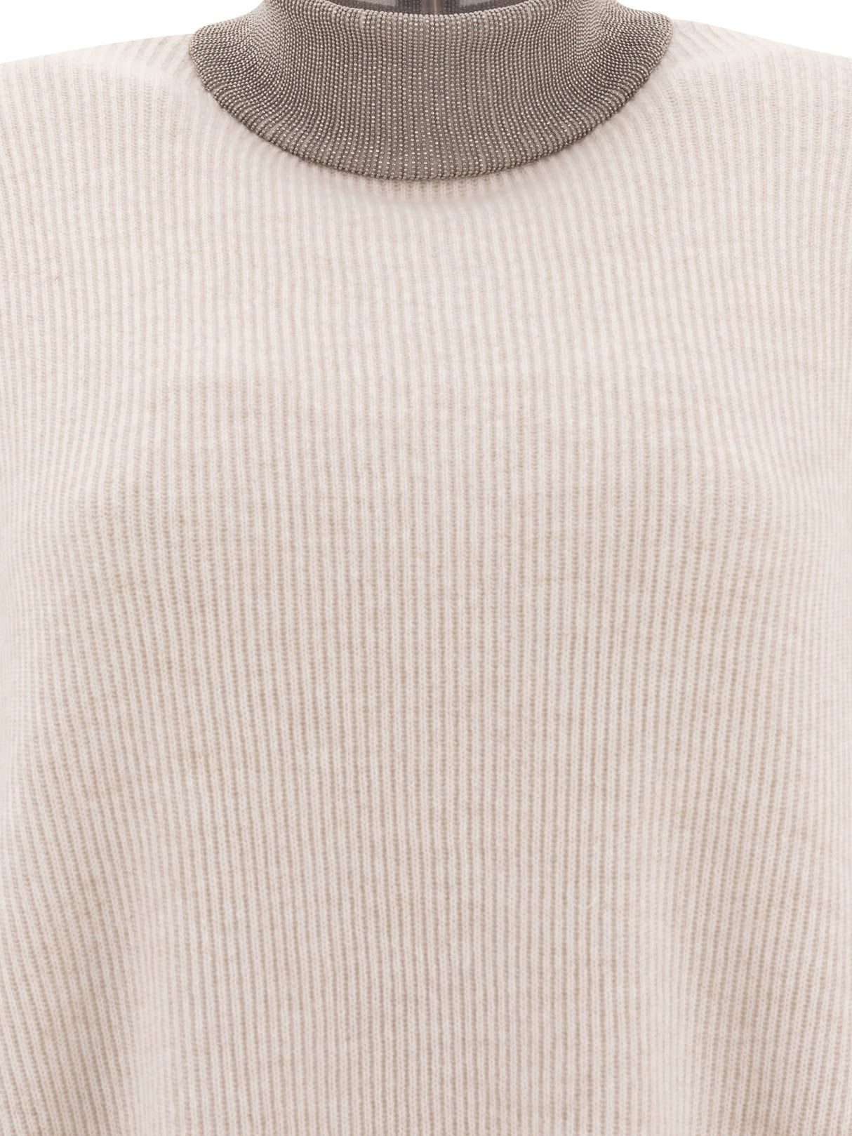 BRUNELLO CUCINELLI Cashmere Sweater with Elegant Ribbed Collar - Regular Fit