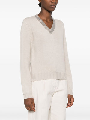 BRUNELLO CUCINELLI Women’s Cashmere V-Neck Sweater with Signature Detailing