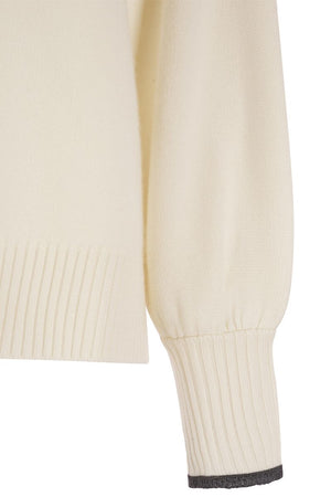 BRUNELLO CUCINELLI Luxurious Cashmere Knit with Shiny Embellished Cuffs for Women - FW23