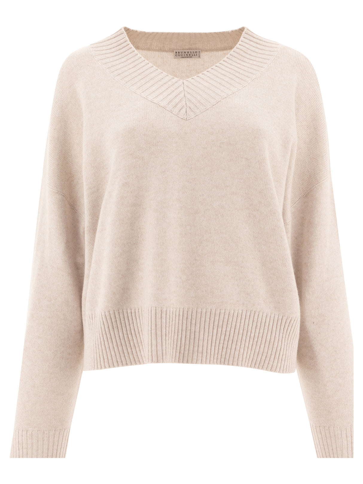 BRUNELLO CUCINELLI Cashmere Sweater with Shiny Cuff Details - Long Sleeve