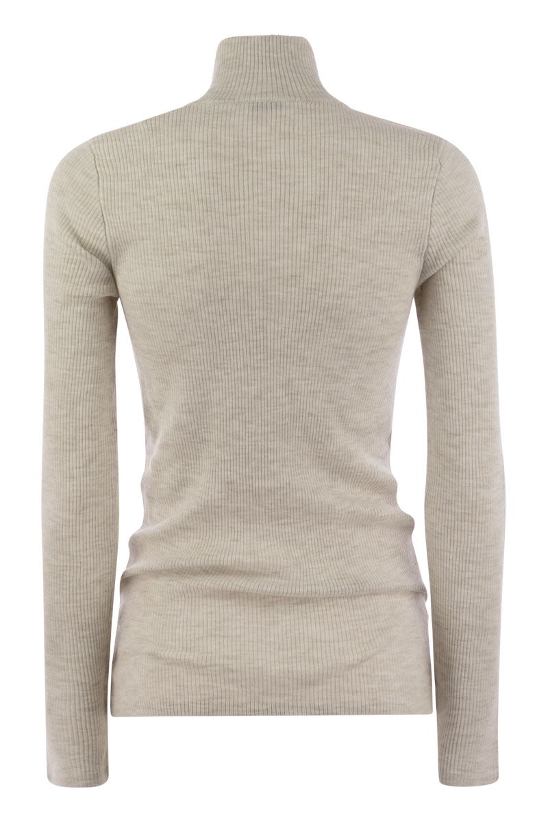 BRUNELLO CUCINELLI Cashmere Ribbed High Neck Half Zip Sweater for Women