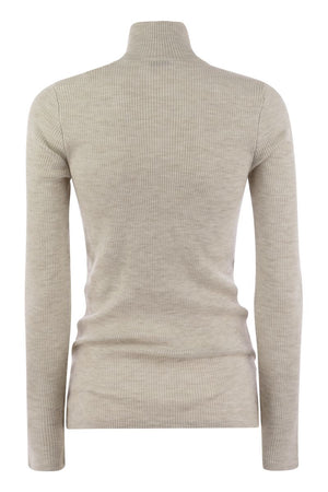 BRUNELLO CUCINELLI Cashmere Ribbed High Neck Half Zip Sweater for Women