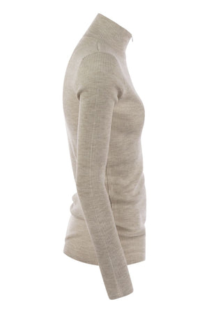 BRUNELLO CUCINELLI Cashmere Ribbed High Neck Half Zip Sweater for Women