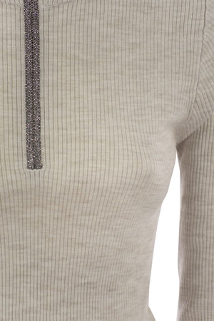 BRUNELLO CUCINELLI Cashmere Ribbed High Neck Half Zip Sweater for Women