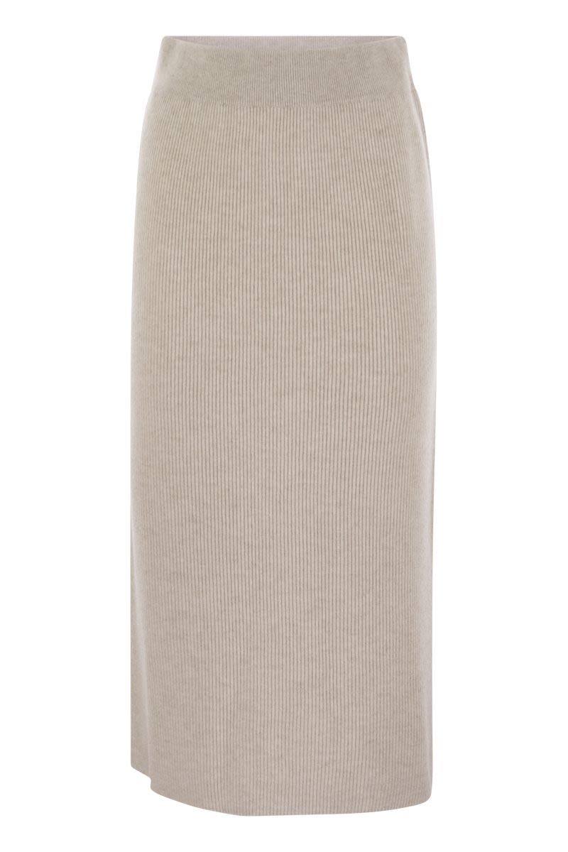 BRUNELLO CUCINELLI Luxurious Cashmere-Silk Ribbed Midi Skirt