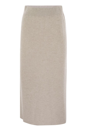 BRUNELLO CUCINELLI Luxurious Cashmere-Silk Ribbed Midi Skirt