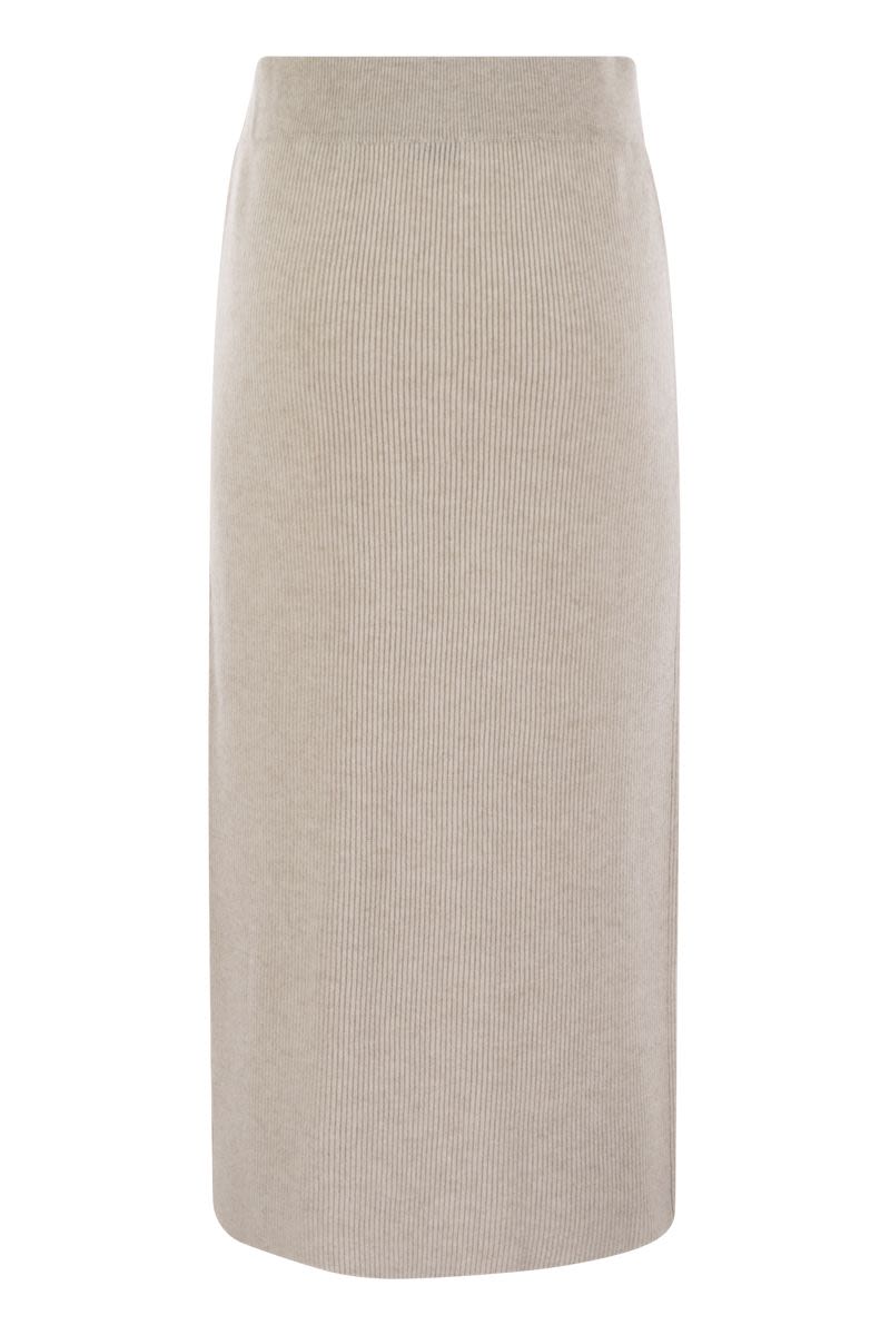 BRUNELLO CUCINELLI Luxurious Cashmere-Silk Ribbed Midi Skirt