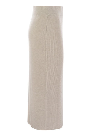 BRUNELLO CUCINELLI Luxurious Cashmere-Silk Ribbed Midi Skirt